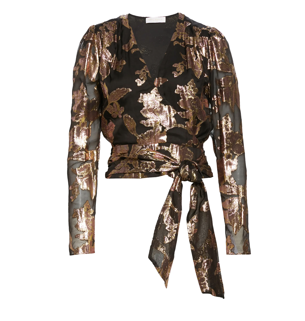 Blair Metallic Wrap Top