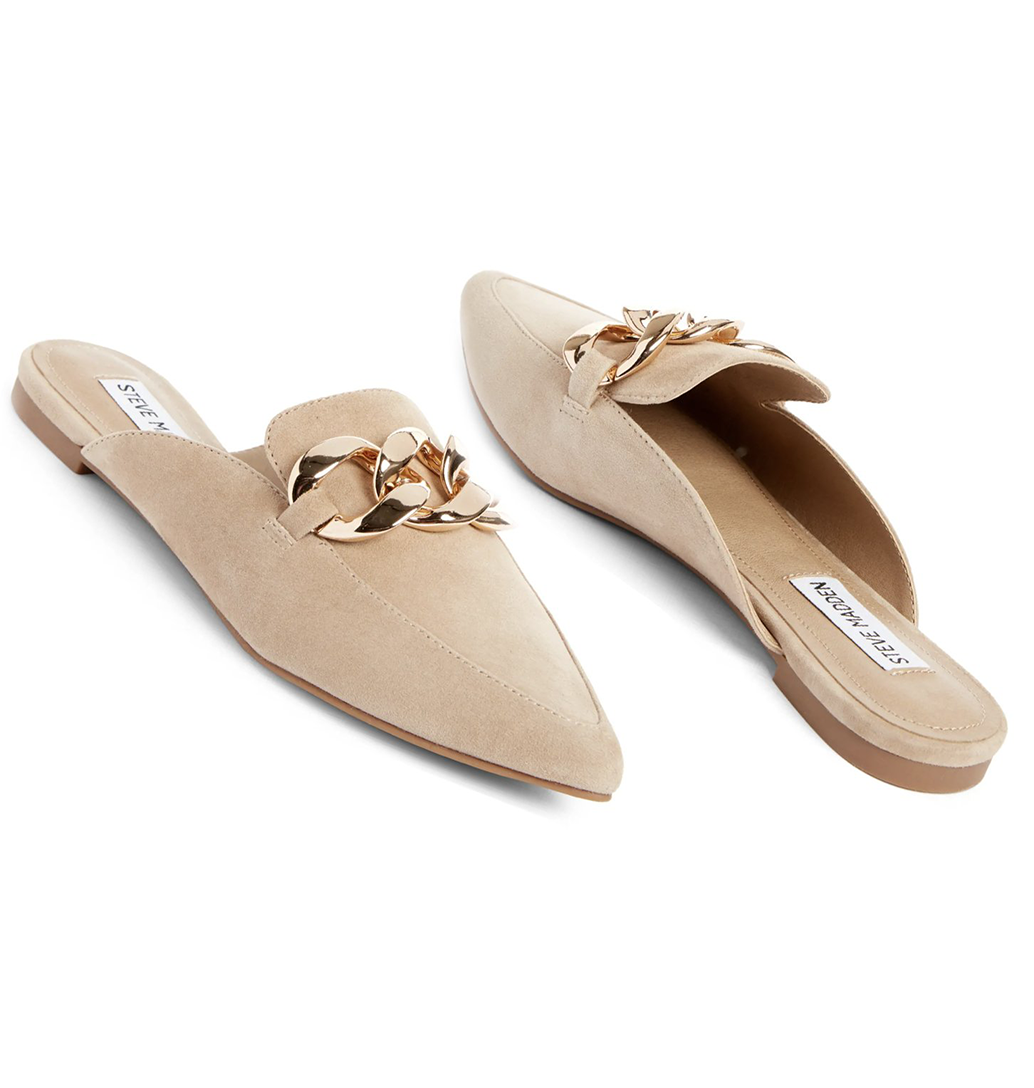 Backless Loafers Slip on Metal Chain Slides